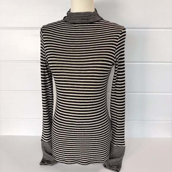Wednesday Addams 90s Preppy Goth Anthropologie Velvet Brand Striped Turtleneck S - Picture 2 of 10